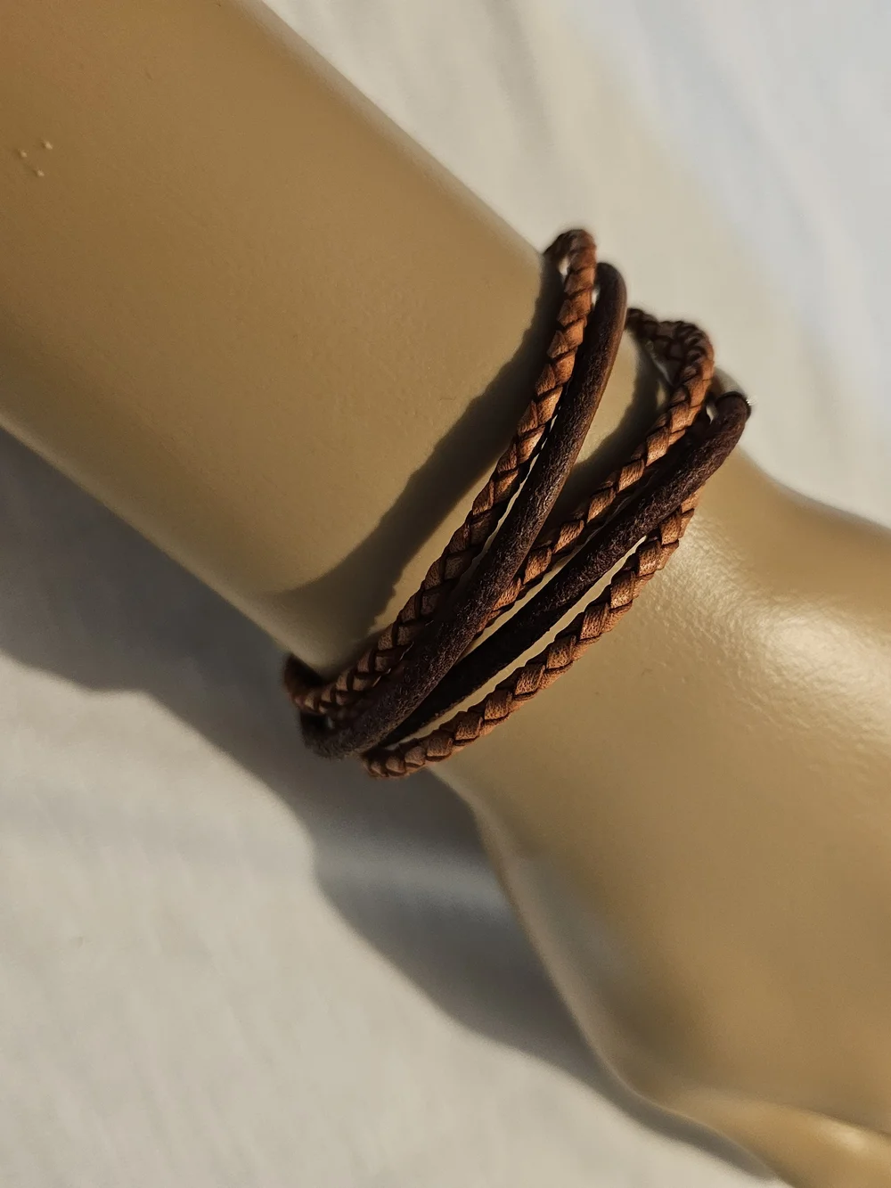Braided Brown Leather Wrap Bracelet for Women